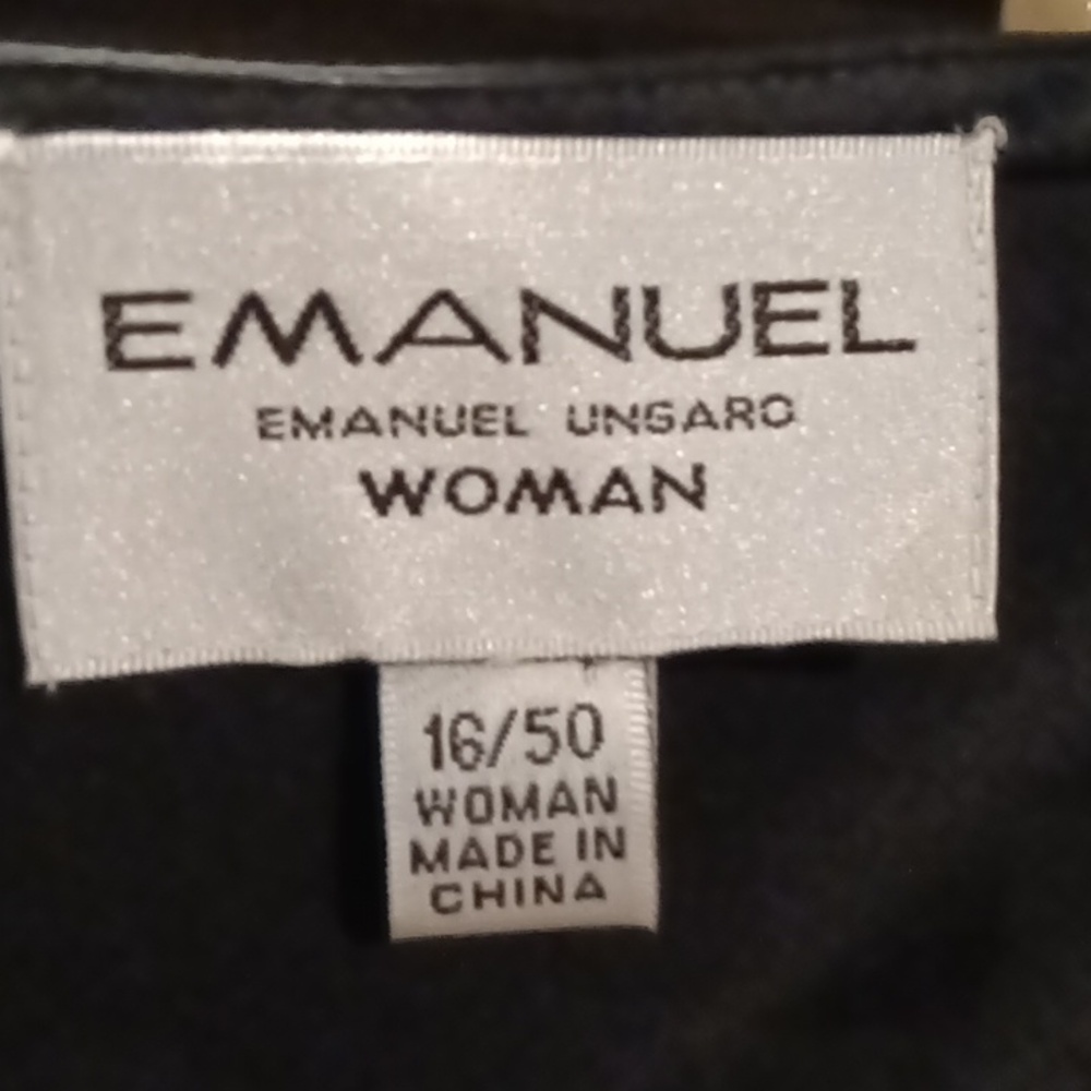 NWT EMANUEL UNGARO silk black scoop neck sleeveless blouse w side slits 16/50
